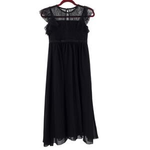 GIRL'S PARTY DRESS SZ 10-11Y black lace chiffon ruffle sleeve maxi NEW B54